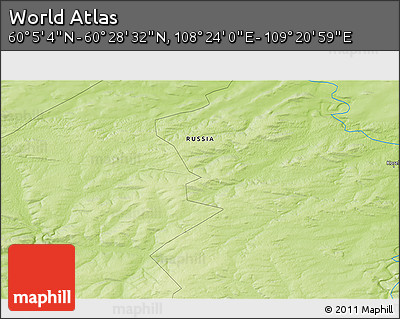 Physical 3D Map of the Area around 60° 16' 48" N, 108° 52' 30" E
