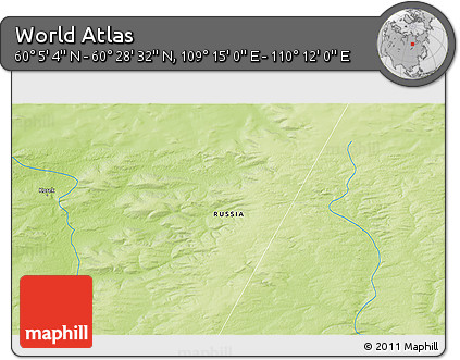 Physical 3D Map of the Area around 60° 16' 48" N, 109° 43' 29" E