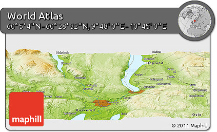 Physical Panoramic Map of the Area around 60° 16' 48" N, 10° 16' 30" E