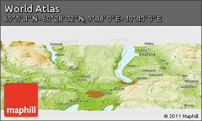 Physical Panoramic Map of the Area around 60° 16' 48" N, 10° 16' 30" E