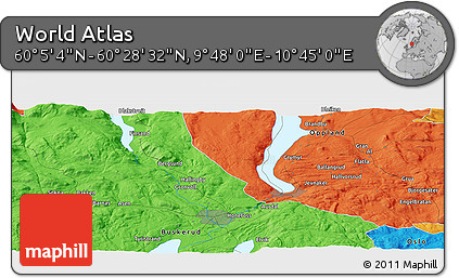 Political Panoramic Map of the Area around 60° 16' 48" N, 10° 16' 30" E