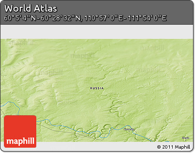 Physical 3D Map of the Area around 60° 16' 48" N, 111° 25' 30" E