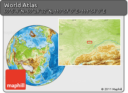 Physical Location Map of the Area around 60° 16' 48" N, 111° 25' 30" E