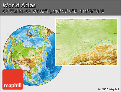Physical Location Map of the Area around 60° 16' 48" N, 111° 25' 30" E