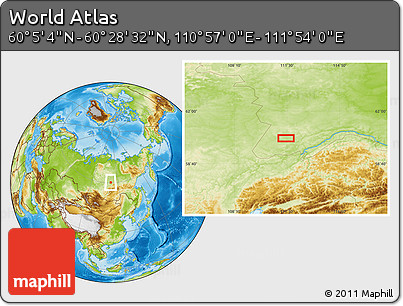 Physical Location Map of the Area around 60° 16' 48" N, 111° 25' 30" E