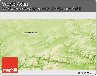 Physical 3D Map of the Area around 60° 16' 48" N, 115° 40' 30" E