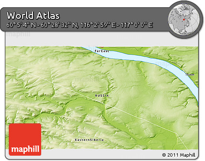 Physical 3D Map of the Area around 60° 16' 48" N, 116° 31' 30" E