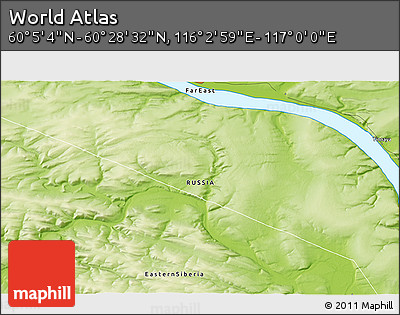 Physical 3D Map of the Area around 60° 16' 48" N, 116° 31' 30" E