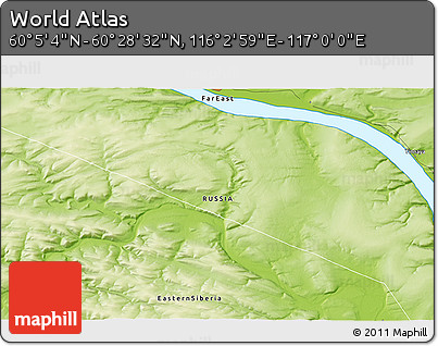 Physical 3D Map of the Area around 60° 16' 48" N, 116° 31' 30" E