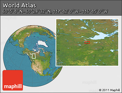 Satellite Location Map of the Area around 60° 16' 48" N, 117° 13' 29" W