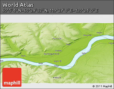 Physical 3D Map of the Area around 60° 16' 48" N, 119° 55' 30" E