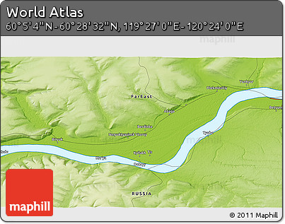 Physical 3D Map of the Area around 60° 16' 48" N, 119° 55' 30" E