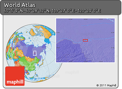 Political Location Map of the Area around 60° 16' 48" N, 119° 55' 30" E