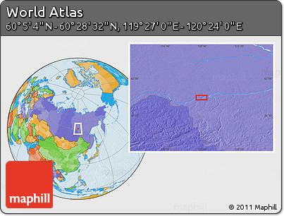 Political Location Map of the Area around 60° 16' 48" N, 119° 55' 30" E