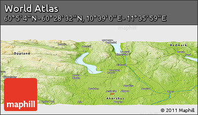 Physical Panoramic Map of the Area around 60° 16' 48" N, 11° 7' 30" E