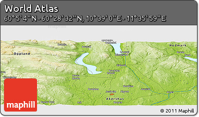 Physical Panoramic Map of the Area around 60° 16' 48" N, 11° 7' 30" E