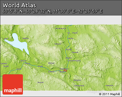 Physical 3D Map of the Area around 60° 16' 48" N, 11° 58' 29" E