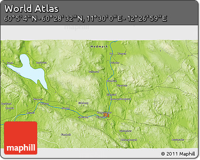 Physical 3D Map of the Area around 60° 16' 48" N, 11° 58' 29" E