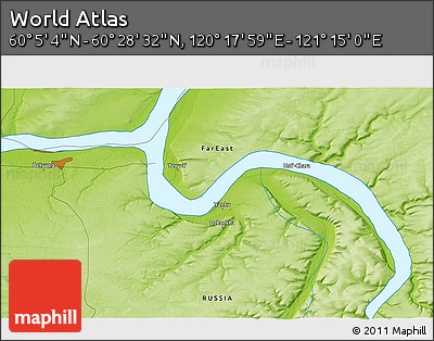 Physical 3D Map of the Area around 60° 16' 48" N, 120° 46' 30" E