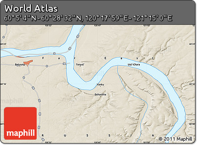Shaded Relief Map of the Area around 60° 16' 48" N, 120° 46' 30" E