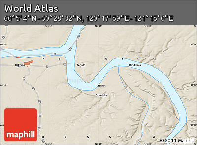 Shaded Relief Map of the Area around 60° 16' 48" N, 120° 46' 30" E