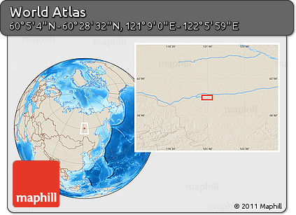 Shaded Relief Location Map of the Area around 60° 16' 48" N, 121° 37' 30" E