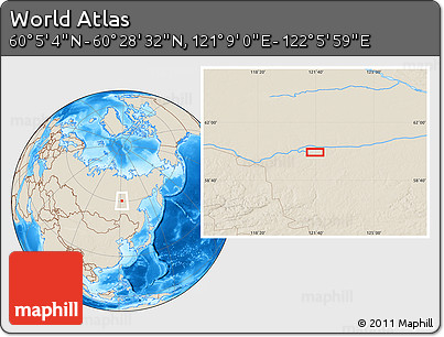 Shaded Relief Location Map of the Area around 60° 16' 48" N, 121° 37' 30" E