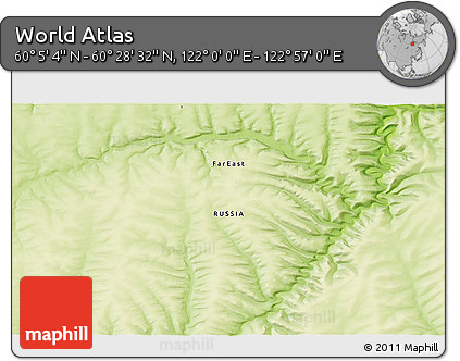 Physical 3D Map of the Area around 60° 16' 48" N, 122° 28' 29" E