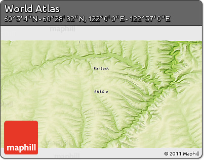 Physical 3D Map of the Area around 60° 16' 48" N, 122° 28' 29" E