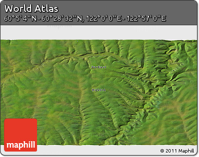 Satellite 3D Map of the Area around 60° 16' 48" N, 122° 28' 29" E