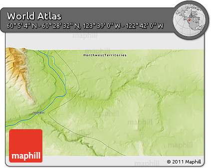 Physical 3D Map of the Area around 60° 16' 48" N, 123° 10' 30" W