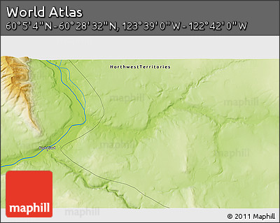 Physical 3D Map of the Area around 60° 16' 48" N, 123° 10' 30" W