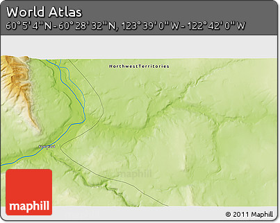 Physical 3D Map of the Area around 60° 16' 48" N, 123° 10' 30" W