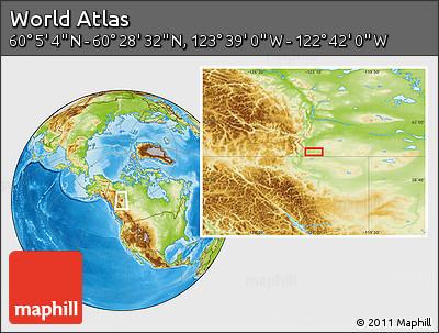 Physical Location Map of the Area around 60° 16' 48" N, 123° 10' 30" W
