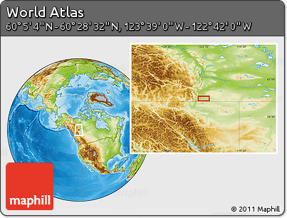 Physical Location Map of the Area around 60° 16' 48" N, 123° 10' 30" W