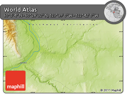 Physical Map of the Area around 60° 16' 48" N, 123° 10' 30" W