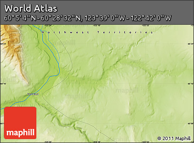 Physical Map of the Area around 60° 16' 48" N, 123° 10' 30" W