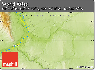 Physical Map of the Area around 60° 16' 48" N, 123° 10' 30" W