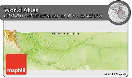 Physical Panoramic Map of the Area around 60° 16' 48" N, 123° 10' 30" W