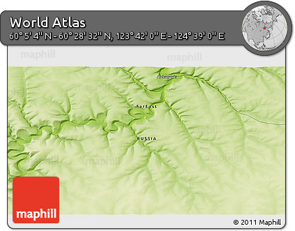 Physical 3D Map of the Area around 60° 16' 48" N, 124° 10' 30" E