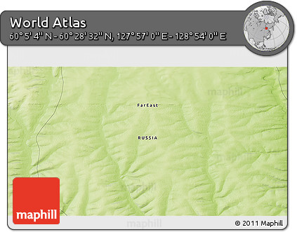 Physical 3D Map of the Area around 60° 16' 48" N, 128° 25' 30" E