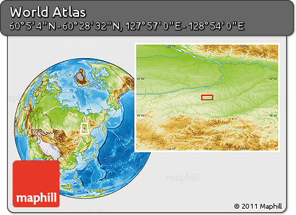 Physical Location Map of the Area around 60° 16' 48" N, 128° 25' 30" E