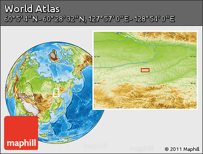 Physical Location Map of the Area around 60° 16' 48" N, 128° 25' 30" E