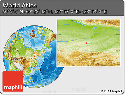 Physical Location Map of the Area around 60° 16' 48" N, 128° 25' 30" E
