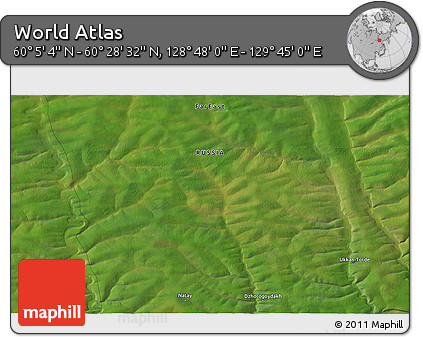 Satellite 3D Map of the Area around 60° 16' 48" N, 129° 16' 30" E