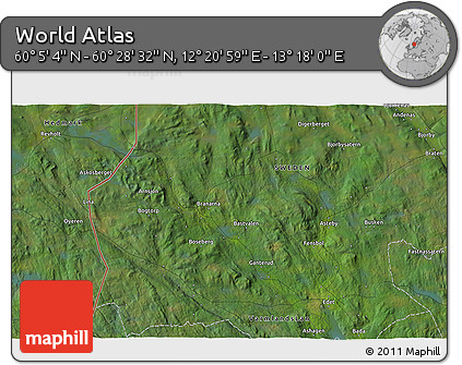 Satellite 3D Map of the Area around 60° 16' 48" N, 12° 49' 29" E