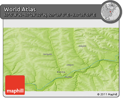 Physical 3D Map of the Area around 60° 16' 48" N, 130° 7' 30" E
