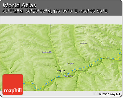 Physical 3D Map of the Area around 60° 16' 48" N, 130° 7' 30" E