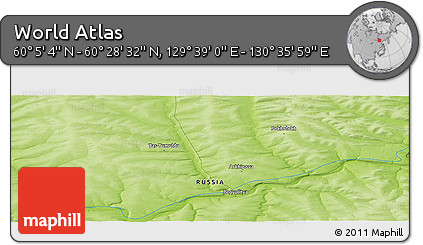 Physical Panoramic Map of the Area around 60° 16' 48" N, 130° 7' 30" E