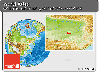 Physical Location Map of the Area around 60° 16' 48" N, 132° 40' 30" E